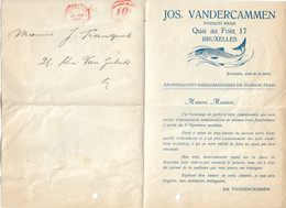 Cachet Mécanique Belgique-België 10c P010 + Bruxelles 1934 S/ Imprimé Publicitaire Jos. Vandercammen Poisson Frais > E/V - ...-1959