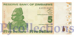 ZIMBABWE 5 DOLLAR 2009 PICK 93 UNC PREFIX "AA" - Zimbabwe