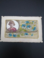 Carte Brodée Avec Portrait De Jeune Fille - Colorisé - Bord Dentelé - Dorure - Cadre Relief - Carte Postale Ancienne - Embroidered