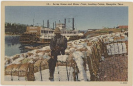 Memphis TN Loading Cotton Bales Riverboat Background 1932 Postcard - Memphis