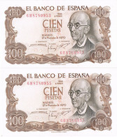 49007. Gran OCASION, 2 Billetes Casi Correlativos 100 Pts FALLA. Poco Uso * - 100 Pesetas