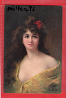 ROSALIND    ANGELO ASTI DECOLLETAGE GLAMOUR ART  FASHION     YELLOW DRESS LONG HAIR + ROSE RAPHAEL TUCK SERIES - Asti