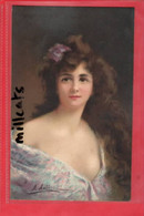 GLADYS  ANGELO ASTI HELENA  DECOLLETAGE GLAMOUR ART  FASHION     MAUVE  DRESS LONG HAIR + FLOWER  RAPHAEL TUCK SERIES - Asti