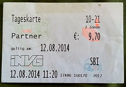 Ticket Transport Bus INVG 2014 - Allemagne - Europe