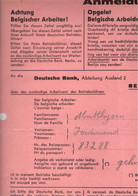 ! Ca.1941-1943 Formular Für Fremdarbeiter Aus Belgien, An Deutsche Bank, Lohnüberweisung N. Antwerpen, Anvers - Historische Documenten