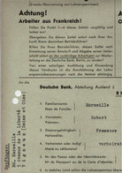 ! 2.Weltkrieg, 1942 Formular Für Fremdarbeiter Aus Frankreich, An Deutsche Bank, Lohnüberweisung N. Vigneux - Documents Historiques