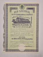 SPAIN-Red Nacional De Los Ferrocarriles Españoles-Obligación Al Portador De 1000 Pesetas Nº 048312- 1 De Octubre De 1952 - Transporte