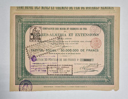 BELGIUM-BRUSSELS-Ce.des Mines Et Chemins De Fer Bacarès-Alméria Et...-Action Au Porteur De 500 Francs Nº56562-24SET1918 - Trasporti