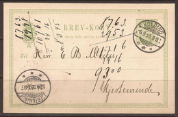 DENMARK. 1896. POSTMARK. KOLDING & KYERTEMINDE - FUNAN ISLAND ARRIVAL. 5ore BREV KORT. - Lettres & Documents