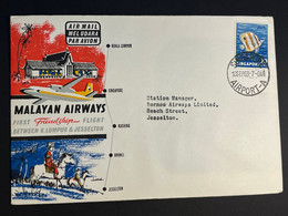 (1 P 9) Malaysia FDC - 1 Cover - 1963 - Malayan Airways 1st Flight From Kuala Lumpur To Jesselton (Singapore Stamp) - FDC