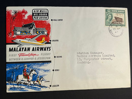 (1 P 9) Malaysia FDC - 1 Cover - 1963 - Malayan Airways 1st Flight From Kuala Lumpur To Jesselton (North Borneo Stamp) - FDC