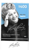 ARGENTINA 2022 EVA PERON 1919 1952 POLITICIAN ACTRESS WOMEN HISTORY PERSONALITIES 1 VALUE MNH LOWER MARGIN SIGNATURE - Neufs