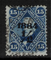 ARGENTINA 1884 1/2c On 15c Deep Blue Opted Black SG 92 U #AHR10 - Used Stamps