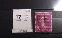 FRANCE TIMBRE EP 122 INDICE  SUR 190 PERFORE PERFORES PERFIN PERFINS PERFORATION PERCE  LOCHUNG - Usados