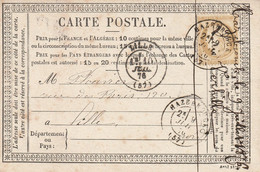 France Entier Postal Carte Précurseur Hazebrouck 1876 - Tarjetas Precursoras