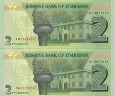 PAREJA CORRELATIVA DE ZIMBABWE DE 2 DOLLARS DEL AÑO 2019 SIN CIRCULAR (UNC) (BANKNOTE) - Zimbabwe