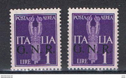 R.S.I.:  1944  P.A. ALLEGORIA  -  £. 1 VIOLETTO  N. -  RIPETUTO  2  VOLTE  -  SASS. 121 - Posta Aerea