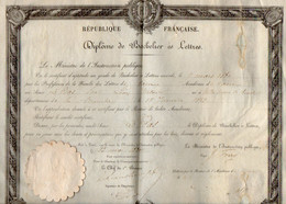 VP21.718 - PARIS X CAEN 1880 - RF - Diplôme De Bachelier Es Lettre - Mr P.L.Victor LE BAS Né à NOTRE DAME DE TOUCHET - Diplome Und Schulzeugnisse