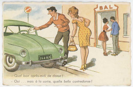 Cpsm Humour - Couple Et Automobile Verte ( Procés Verbal / PV / Sortie De Bal )   ( FA ) - Altri & Non Classificati