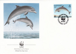 FDC GUERNSEY 498,WWF 5 - Dauphins