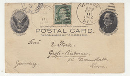 US McKinley Postal Stationery Postcard Posted 1902 Verdon To Germany - Uprated B230301 - 1901-20