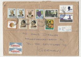 New Zealand Multifranked Large Format Letter Cover Posted Registered Air Mail 1986 Fielding To Germany B230301 - Lettres & Documents