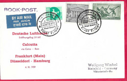 GERMANIA - FIRST FLIGHT LUFTHANSA LH 641 FROM CALCUTTA TO FRANKFURT*4.1.59* ON OFFICIAL ENVELOPE - First Flight Covers