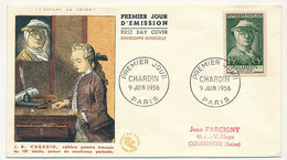 FRANCE => FDC  15F + 5F J.B. CHARDIN - Premier Jour PARIS 9 Juin 1956 - 1950-1959