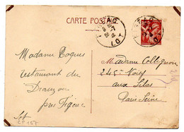 Entier --1941---CP Type IRIS 80c Brun ..de FIGEAC-Lot  Pour  LES LILAS --Seine ( Seine St Denis ) - Cartes Postales Types Et TSC (avant 1995)