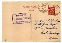 Entier --1941---CP Type IRIS 80c Brun ..de  ERNEE-Mayenne  Pour PONT TRABOUZE -Rhône - Cartes Postales Types Et TSC (avant 1995)