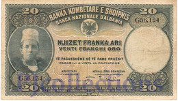 ALBANIA 20 FRANKA ARI 1926 PICK 3a AVF - Albania