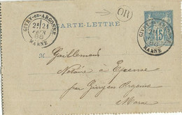 15 C SAGE + OR IDENTIFIEE  DE GIVRY ( MARNE ) POUR EPENSE ( MARNE ) DE 1888 LETTRE COVER - Cartes-lettres