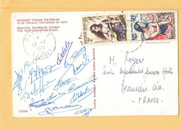 POLYNESIENNE YT 4 ET 9 SUR CP PAPEETE 13/7/1961 AVEC SIGNATURES POUR SERVICE SPORTS BEAUVAIS - Cartas & Documentos