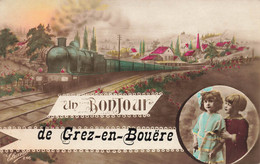 Grez En Bouère * Carte Photo * Souvenir Et Un Bonjour Du Village * Gare Train Ligne Chemin De Fer - Autres & Non Classés