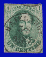 COB N° 9 - 1 Cm Vert - Margés (Voir Scan) - Papier Moyen - DC "HAVELANGE" - 1858-1862 Medallions (9/12)
