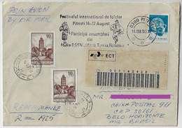 Romania 1991 Barcode Registered Airmail Cover Pitesti To Brazil 9 Stamp Slogan Cancel International Folklore Festival - Covers & Documents