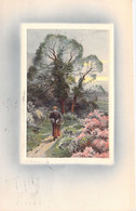 Illustrateur - Non Signée  - Vieille Femme Qui Ce Promène Dans Un Chemin - Arbres - Fleurs - Carte Postale Ancienne - 1900-1949