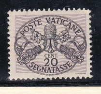 1946 Vaticano Vatican SEGNATASSE  POSTAGE DUE 20 Cent Righe Larghe Carta Bianca Nuovo Con Macchiette Sulla Gomma - Strafport