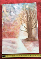 Aquarelle Peinture Peinte à La Gouache Par Amatrice Signé Faby -Origine Aubagne: Thème : Un Arbre Dans La Foret - - Aquarelles