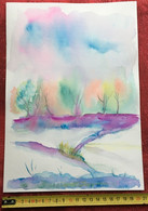 Aquarelle Peinture Peinte à La Gouache Par Amatrice Signé Faby-Origine Aubagne:Thème: Paysage .... - Aquarelles