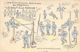 MILITARIA - HUMOUR - Les Distractions Sportives Au Régiment - Le Saut à La Perche - Carte Postale Ancienne - Humoristiques