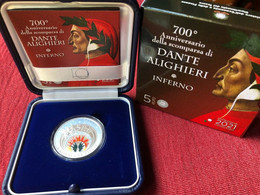 ITALIA 2021 ANNIVERSARIO DANTE ALIGHIERI INFERNO MONETA ARGENTO 5 EURO ASTUCCIO - Colecciones