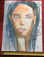 Aquarelle Peinture Peinte à La Gouache Par Amatrice Signé Faby-Origine Aubagne:Thème:Superbe Portrait Expressif-Picasso - Aquarelles