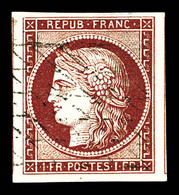 N°6, 1F Carmin, Obl Grille Sans Fin, Marges Exceptionnelles Avec 2 Voisins. SUPERBE. R. (signé Calves/certificat)  Quali - 1849-1850 Ceres