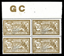 N°120b, Merson 50c: Centre Déplacé Sur Bloc De Quatre Bord De Feuille Avec Manchette 'GC' (1ex*). SUPERBE (certificat) - Nuovi