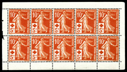 N°147b, Croix Rouge: 10c +5c Rouge, 5 Paires Verticales De Carnets En Bloc De 10. SUP (certificat)  Qualité: **  Cote: 1 - Unused Stamps
