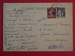 BO17 FRANCE   BELLE  CARTE ENTIER ANOMALIE   80 MARS 1939 !!  COMBRAY A  LYON + AFFRANCH .  INTERESSANT+++ - Other & Unclassified