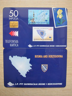 Bosnia And Herzegovina First Issued Chip Card,stamps Of Map, Orchid,building,backside Map, Mint - Bosnië