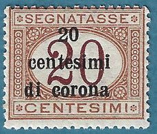 532> ITALIA Regno < TRENTO E TRIESTE Segnatasse Sovrastampati In Centesimi Di Corona > 1919 1 Da Centesimi 20 - Nuovo = - Trento & Trieste