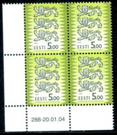 ESTONIA 2004 Arms Definitive 5 Kr. Block Of 4  MNH / **.  Michel 413 III - Estonia